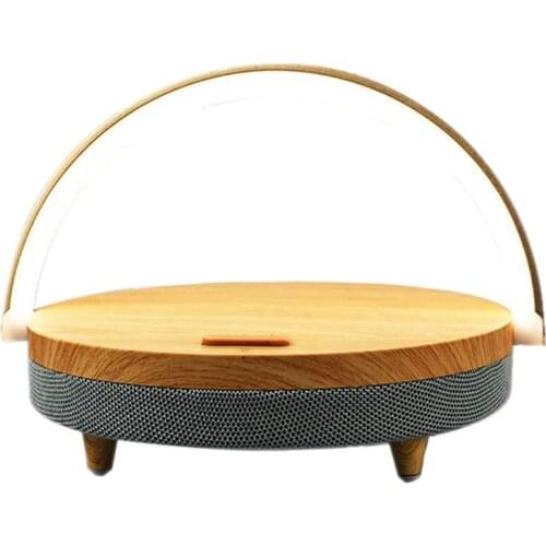 Led Night Light With Wireless Charger Sound Desk Lamp Bluetooth Speaker Phone Holder Wireless Charging Lamp Wood Grain