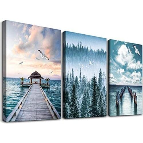Triptych Diamond Painting Green Forest Beach Picture Boat Sea Bridge 3 Panel Full Square Round Drill Rhinestones MosaicZP-4806