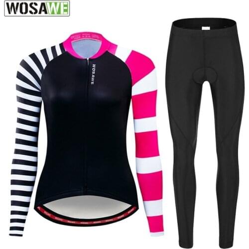 WOSAWE Pro Cycling Jersey Set Women Long Sleeve Breathable Quick Dry Road Mountain Bike Bicycle Jerseys and Pants Cycle Clothing