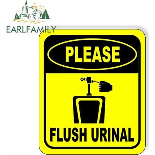 EARLFAMILY 13cm x 11.1cm for PLEASE FLUSH Toilet Bathroom Sign Funny Car Stickers Motorcycle RV VAN 3D Car Accessories JDM Vinyl