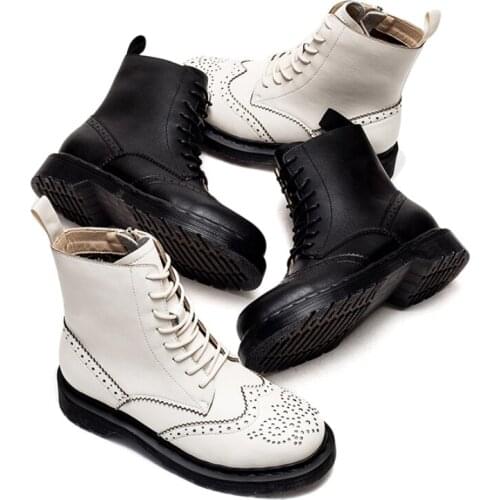 2021 Women Boots Retro Chunky Boots Side Zipper Flats Women Shoes Luxury Women Ankle Boots Lace Up Bullock Boots