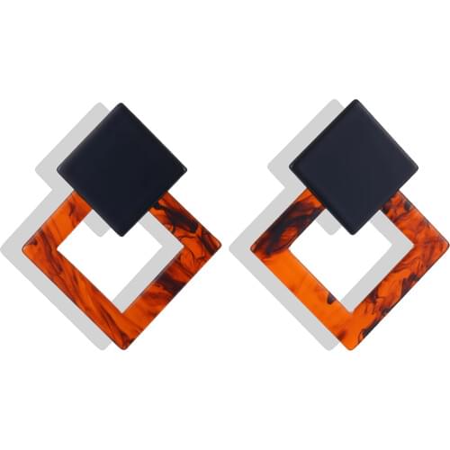 Exaggerated Geometric Big Hollow Drop Earrings for Women Summer Square Earrings Brown Tortoiseshell Earrings Party Jewelry New