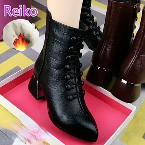 Mother boots winter boots, womens mid-heeled thick heels plus velvet plus size snow boots, double-breasted leather boots