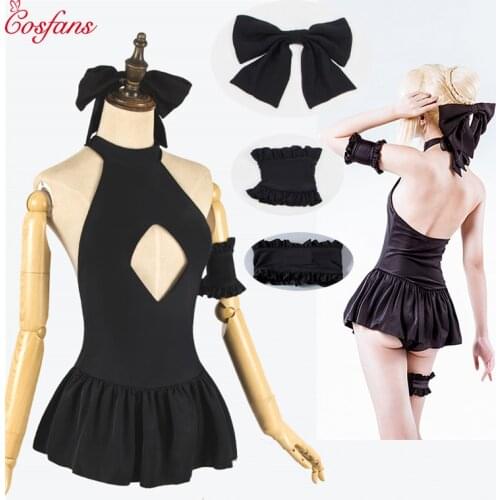 Saber Fate co Cos Saber Clothes Anime Fate Grand Cosplay Costume Swimsuit for Girls black Sexy Bodysuit Women Swimming Swimwear