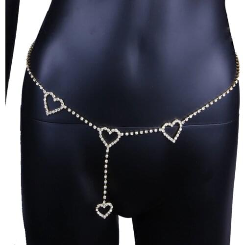 Women Mini Heart Belt Wedding Fashion Love Waist Chain Night Club Disco Female Long Crystal Dress Rhinestone Belts Body Jewelry