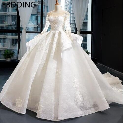 Luxurious Ball Gown Wedding Dress Lace Vestidos De Novia Scoop Neckline long Sleeves Plus Size Wedding Gown Bride Dress