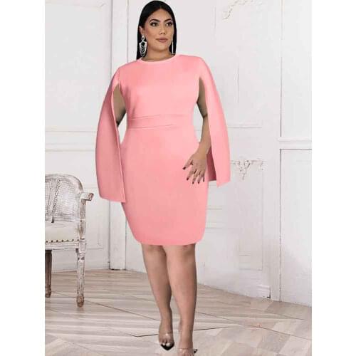 Plus Size 4XL Dresses Women Bodycon Slim Cloak Slit Sleeve Sheath Cocktail Evening Event Occassion Clubwear Night Out Robes New