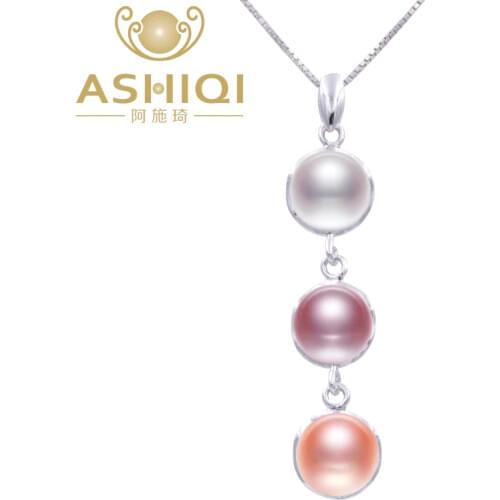 ASHIQI Real Natural Freshwater pearl Necklaces & Pendant with 925 sterling silver chain Multicolor pearls necklace for women