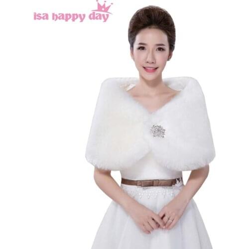 Women Winter Sleeveless White Bridal Wraps Warm Ivory Faux Fur Black Bridal Bolero Crop Red Faux Fur wedding Jacket with brooch