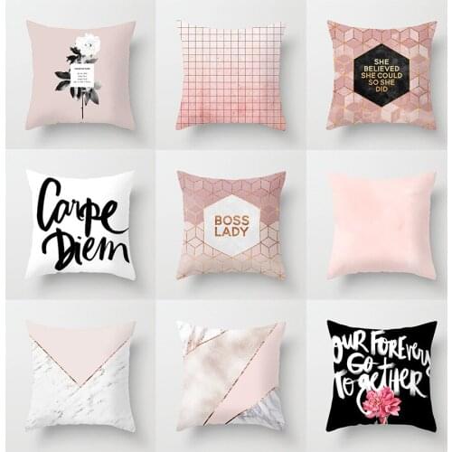 1PCS 45*45cm Simple Geometric Sofa Pillowcase Pink Polyester Home Office Pillowcase Polyester Peachskin Pillowcase