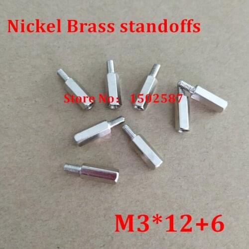 100pcs M3*12+6 Nickel Plated Brass Standoff Spacer Male Female Silver Spacing Screw PCB Board Brass Threaded spacer hex spacer