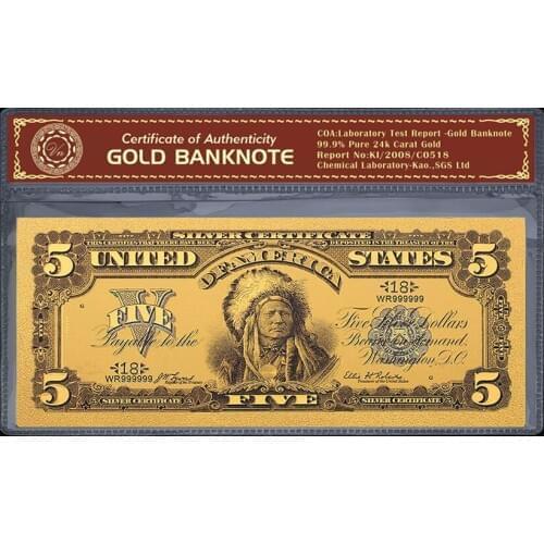1899 Year USA USD Money 24k Gold Banknote USD Colorful Bills Plated Fake Money 5 Dollars Collections Banknotes Free Shipping
