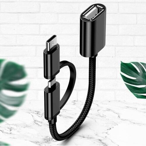 2 In 1 Micro USB Type C Male To USB Female Sync Adapter USB 3.0 OTG Adapter Cord Nylon Braided Cable Line for Android Smartphone