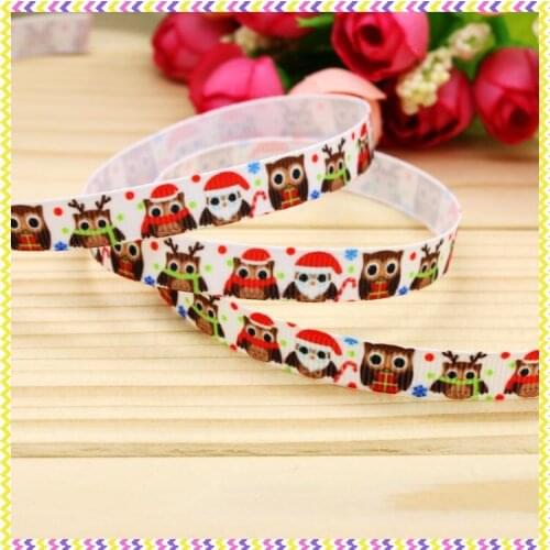 3/8'' Free shipping christmas owl printed grosgrain ribbon hair bow headwear party decoration wholesale OEM 9mm H4375