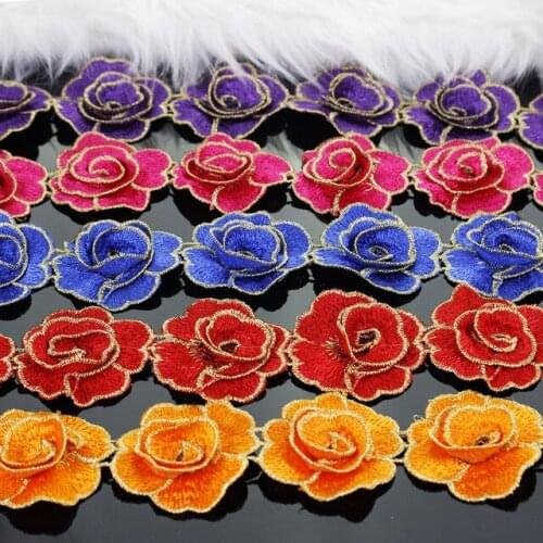 5y Exquisite Embroidery 3D Flower Applique Fabric Lace Trim Cord Repair Trimming DIY Sewing for Dress Clothes Decorated T2719
