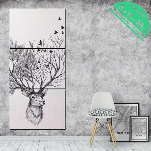 3 Pieces Deer Abstract Pictures Wall Art HD Printed Canvas Painting with Pictures Decoration for Living Room Decoration