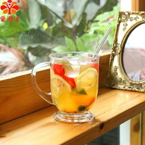 Ins Korean style large capacity belt glass juice milk tea milk cup Gulu Gulu large mouth cup coffee cup