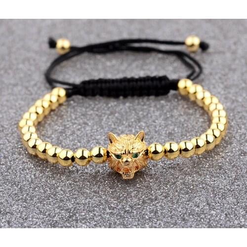 Amader 6mm Lion Copper Beads Bracelet Men 4 Color Zircon Bracelets Charms Male Hand Women Accessories Bijoux Homme AB1233