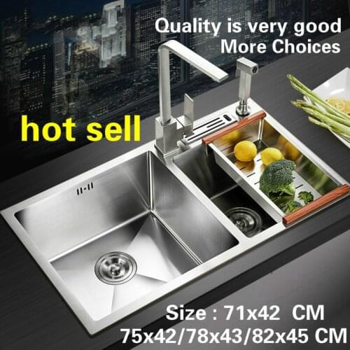 Free shipping Standard kitchen manual sink double groove durable food grade stainless steel hot sell 71x42/75x42/78x43/82x45 CM