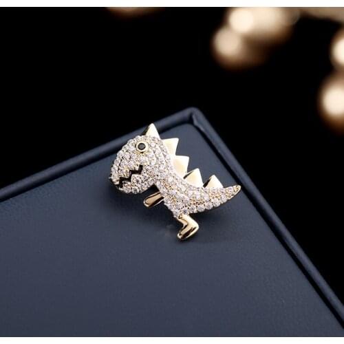 New Korean Cute Little Dinosaur Anti-failure Brooch Clothes Neckline Decoration Fashion Western Accessories Crystal Animal Cute
