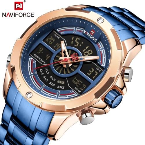NAVIFORCE Top Brand Stainless Men Watch Steel Mens Watches Analog Digital Quartz Sports Wrist watch Men Clock Relogio Masculino