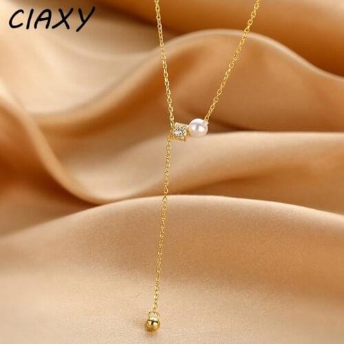CIAXY 925 Sterling Silver Pearl Tassel Necklaces for Women 2021 Inlaid Zircon Transfer Beads Clavicle Chain New Jewelry