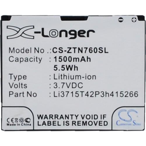 CS 1500mAh / 5.55Wh battery for AT&T Avail, N760 Roamer, Z990 Li3715T42P3h415266