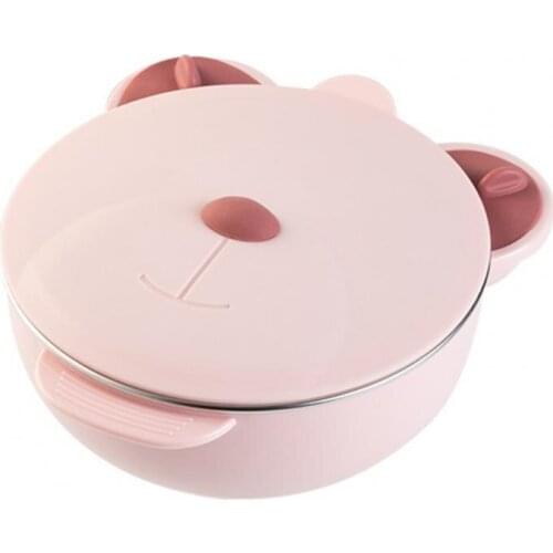 Kids Cartoon Shape Bowl with Cover Anti-scald Reusable Stainless Steel Insulated Dish Toddler Solid Feeding Dishes