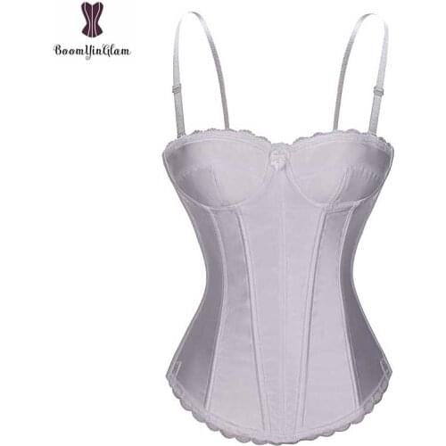 Free shipping good elastic lace up corselet satin waist trainer adjustable straps corset bridal bustier for wedding bridesmaid