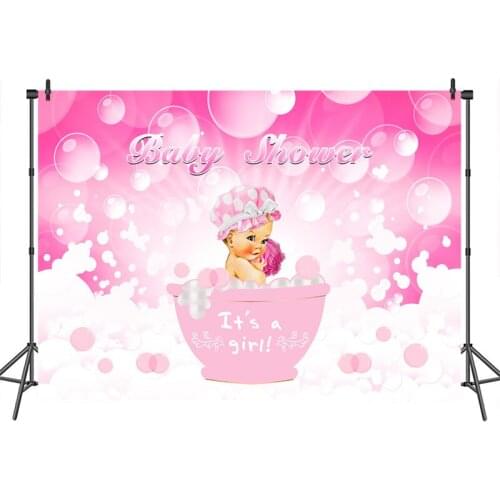 Neoback Baby Shower Backdrop Bubble Foam Bathing Pink Background Customized Photographic Backdrops for Photo Studio