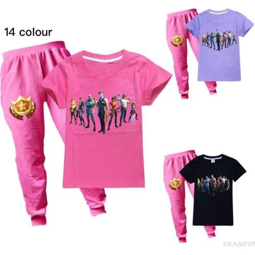 Fortnite Baby Girls Clothes Sets For 2-16Y Summer Short Sleeve T Shirts Tops+ Pants Kids Boy Suits Teenagers Tracksuits