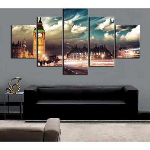 Artsailing Hd Print 5 Piece Canvas Painting London Night City Scenery Painting for Living Room Wall Home Decoration Posters