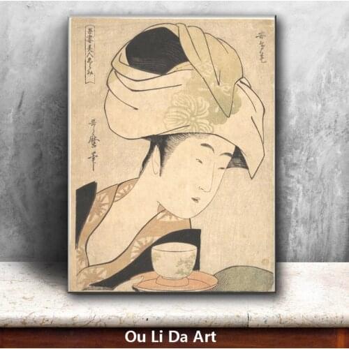 Classical Japan kimono women tea cup oil painting canvas painting printings printed on canvas wall art decoration picture