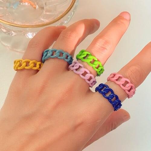 Lost Lady Trendy Colorful Adjustable Dripping Oil Rings Opened Cuff Rings for Women Hollow Geometric Chain Finger Jewelry Gift