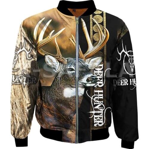 Men Unisex Skull Deer Hunter 3D Print Flight Jacket Bomber Jackets Hunting Zipper Thick Coat Casual Harajuku Women Streetwear 5
