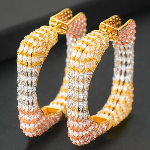 LARRAURI Elegant Jewelry AAA Zircon indian Dubai Earrings Trendy Big Square Hoop Earrings For Women pendientes mujer moda 2019
