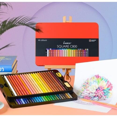 Marco square bar 48-color water-soluble color pencils girl heart simple strokes oily hand-painted pen color pen set