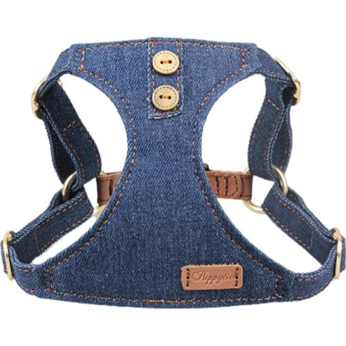 Fashion Denim Dog Vest Harness Puppy Harness Adjustable Soft Padded Pet Vest No Pull for Small Medium Dogs Walking Corgi