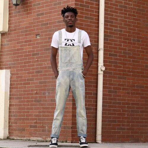 Mens jeans Korean Straight Light-color Denim Overalls Mens Personality Plus size Casual Overalls Mens bib