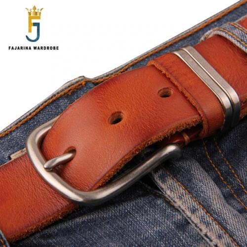 FAJARINA Quality Pin Buckle Metal Retro Belt Accessory Mens 100% Pure Cowhide Leather Belts for Men Accessories Jeans N17FJ228