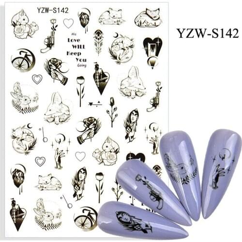 Black Flower Cat adhesive 3d nail sticker foil nails art decoration cute designs nail decals manicure supplies tool