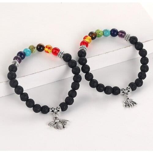 Natural Lava Rock Yoga Healing Dainty Bracelets Delicate Round Beaded Bracelet Antique Silver Color Multicolor 1 Piece