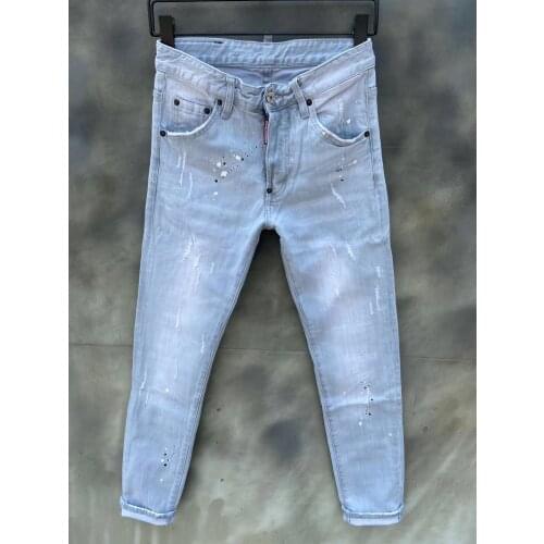 New Winter Style Washed White Hole Micro-elastic Slim Trend Mens Letter Denim Trousers DSQUARED2