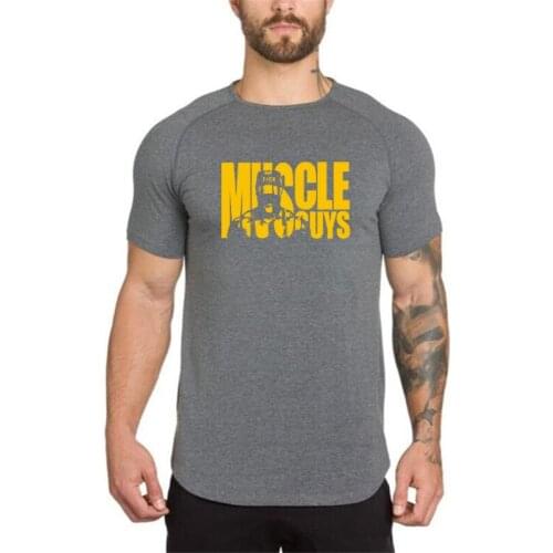 Muscleguys Gyms Clothing Bodybuilding T-shirt Men Fitness Sweatshirts Men Slim Fit Short Sleeve T shirt Cotton Sportswear tshirt