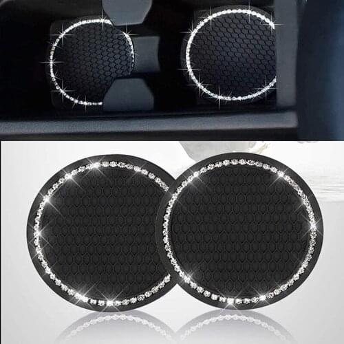 2PCS Car Cup Coaster 2.75 inch Rhinestone Anti Slip Suitable for Most Car Women Birthday Gift DIY Man Insert Auto Accessories