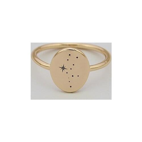 Simple Personality Virgo Zodia Oval Gold Plated Engraved Ring Ladys Finger Ring