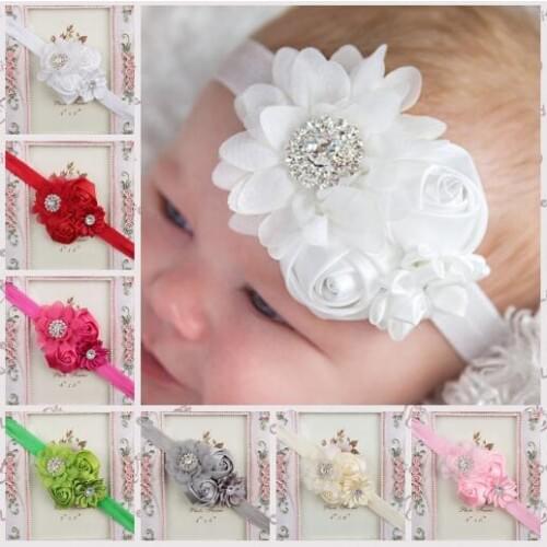 Cute Baby Girls Pearl Rose Flower Hair Band Chiffon Baby Headband Ribbon Elastic Hair Accessories Children Headwear YH546
