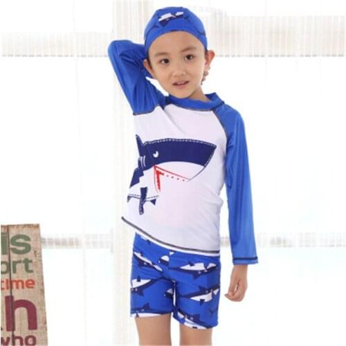 Boys Rash Guards Two piece Swimwear with cap Kids long Sleeve surfing dive snorkeling set Children UV Protection Diving Suit