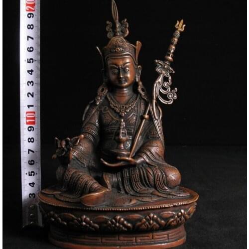 Old Buddhism Tibetan Bronze Padmasambhava Buddha Statue 8.3"H(21cm) copper tools wedding Decoration Brass Bronze