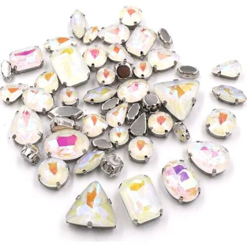 Wedding Decoration 50pcs/bag White AB Mocha Fluorescence Glass Crystal Stone Gold/Silver Claw Rhinestone Sew on Clothes/Shoe